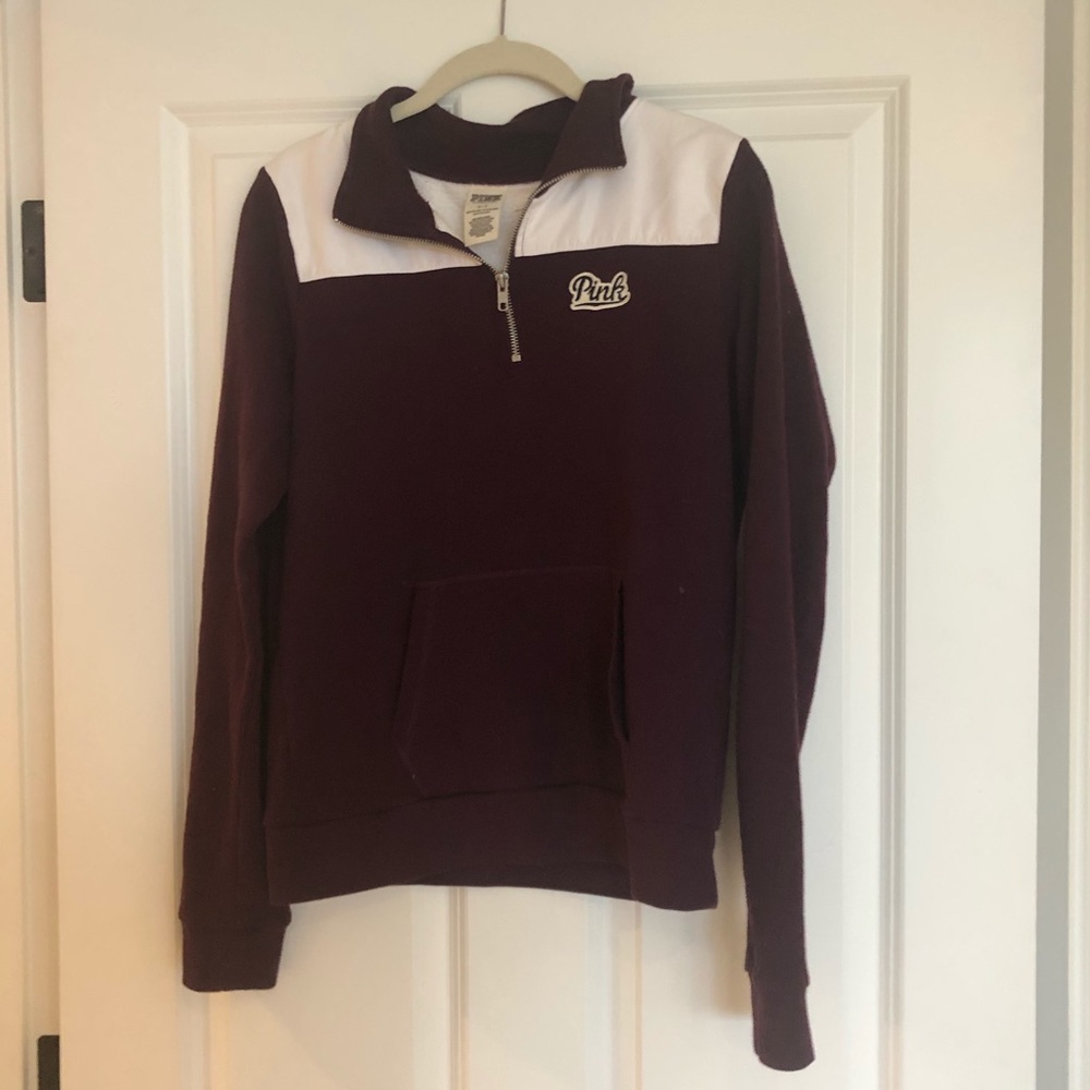 PINK Maroon and white quarter zip